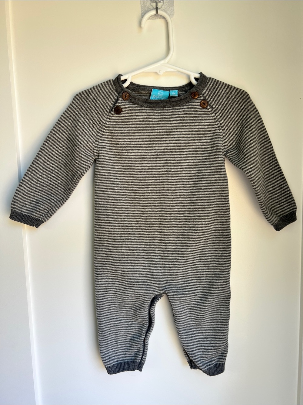 Bear Camp 12M Gray & White Striped Knit Romper